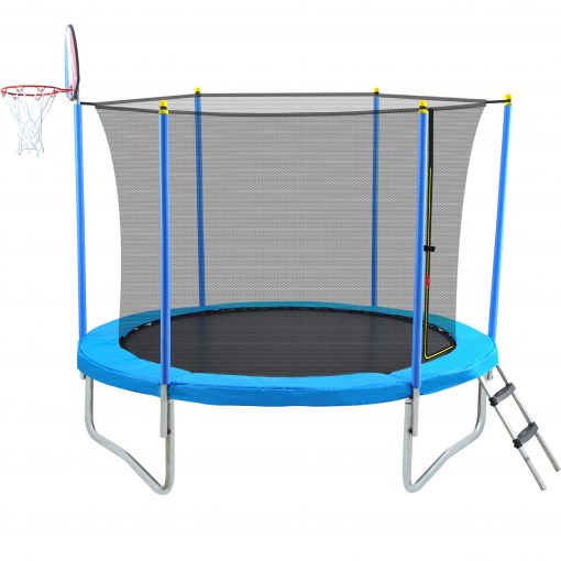 8FT Trampoline For Kids With Safety Enclosure Net, Basketball Hoop And Ladder