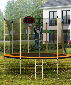 10ft Trampoline with Inner Safety Enclosure Net and Basketball Hoop