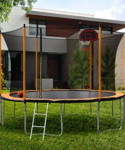 15FT Trampoline with Inner Safety Enclosure Net and Basketball Hoop