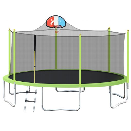 16FT Trampoline for Kids with Safety Enclosure Net, Basketball Hoop and Ladder