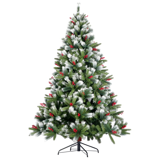 7.5FT Artificial Christmas Tree with Flocked Pine Needle, Cones Red Berries