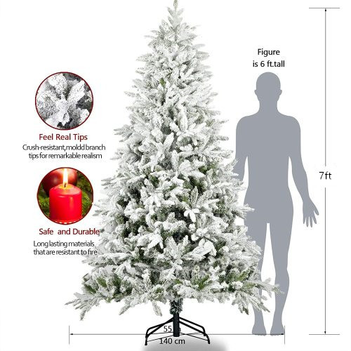 7ft Artificial Hinged Pine Tree With White Realistic Tips Unlit