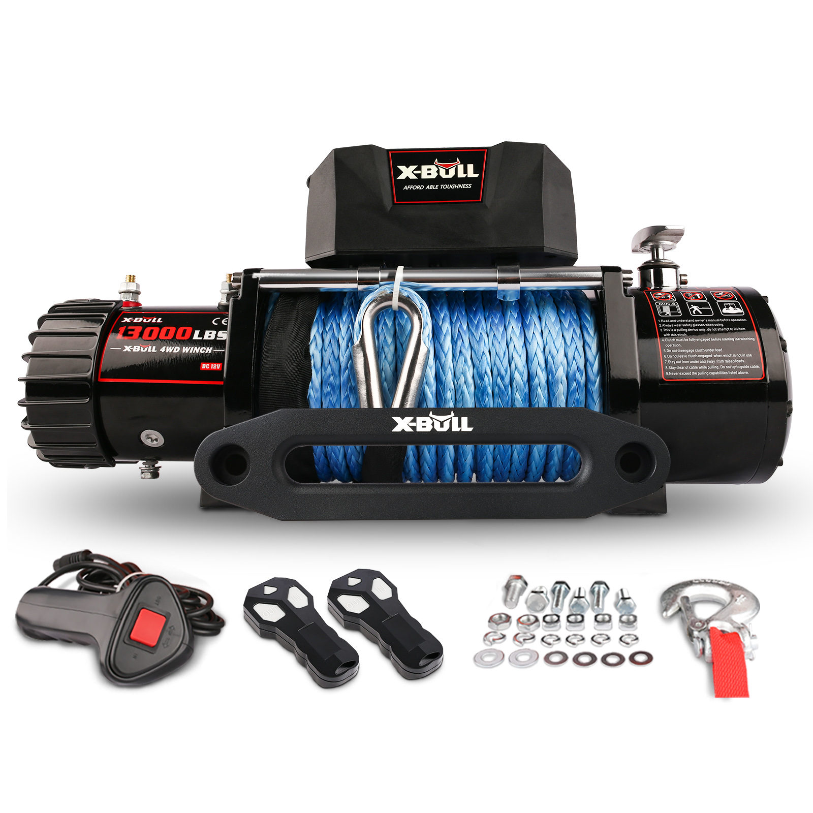 X-Bull 12v 13000lbs Electric Winch, Blue Synthetic Rope