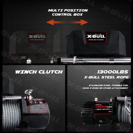 X-Bull 12v Synthetic Rope Electric Winch - 13000 lb. Load Capacity
