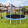 12FT Trampoline with Safety Enclosure Net, Basketball Hoop and Ladder