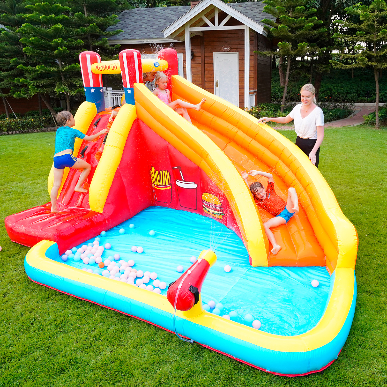 Inflatable Water Slide Backyard Water Park With Climbing Wall