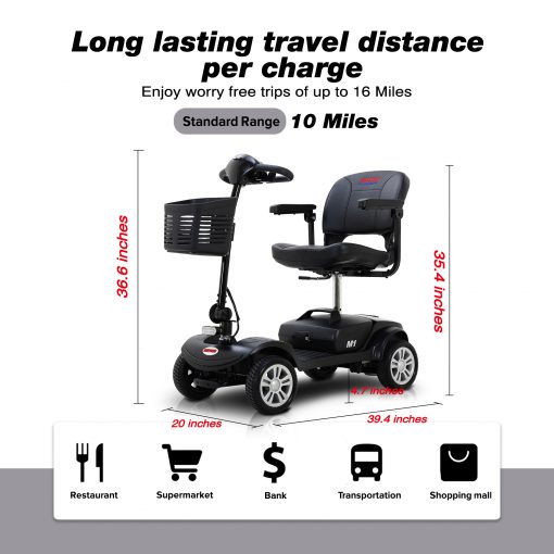 Four Wheels Compact Travel Mobility Scooter With 300w Motor For Adult-300lbs