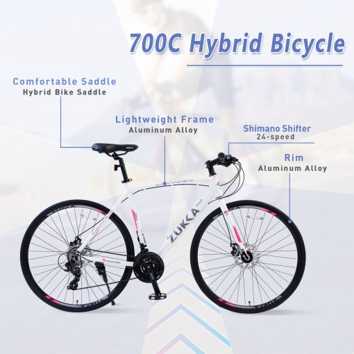 24 Speed Hybrid Bike, White