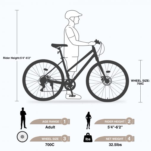 7 Speed Hybrid Bike For Men Women