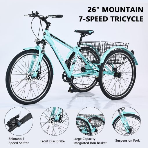 26-Inch 3 Wheels 7-Speed Adult Tricycle Bike