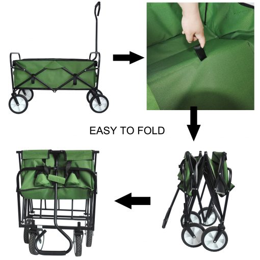 Folding Wagon Garden Shopping Beach Cart Green